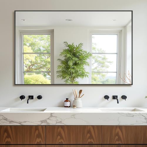Bathroom Mirror 48" x 30", Large Rectangle Wall Mirror, Black