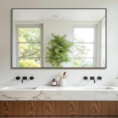 Bathroom Mirror 48" x 30", Large Rectangle Wall Mirror, Black