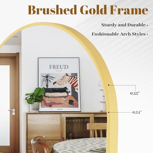 VooBang Large Arched Wall Mirror, 36 x 48 inch Arch Bathroom Mirror Gold