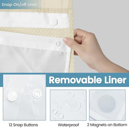 EUTXL Heavyweight No Hook Shower Curtain with Liner, Ivory,71x86