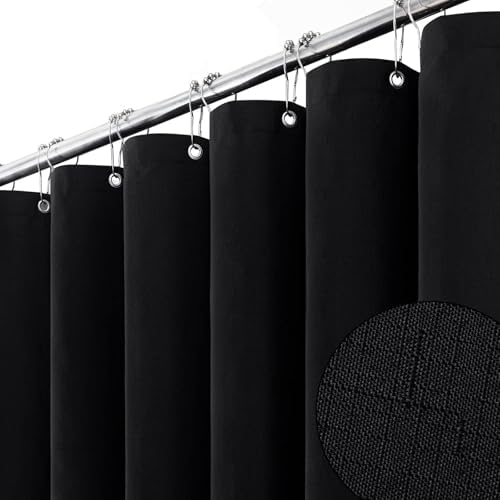 BTTN 84x72 Wide Linen Textured Waterproof Cloth Thick Shower Curtain, Black