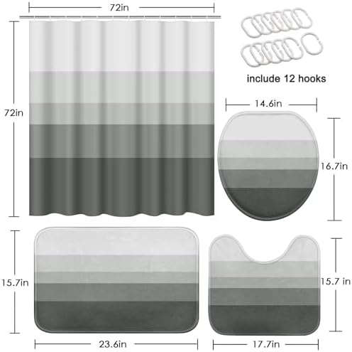 Bathroom Sets with Shower Curtain and Rugs, 4 Pcs Ombre Striped