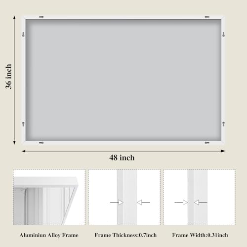 Koonmi White Rectangle Wall Mirror, 36x48 Inch Bathroom Mirror, Aluminum Frame Vanity Mirror for Entryway, Living Room, Bedroom Bathroom, Hangs Horizontally or Vertically