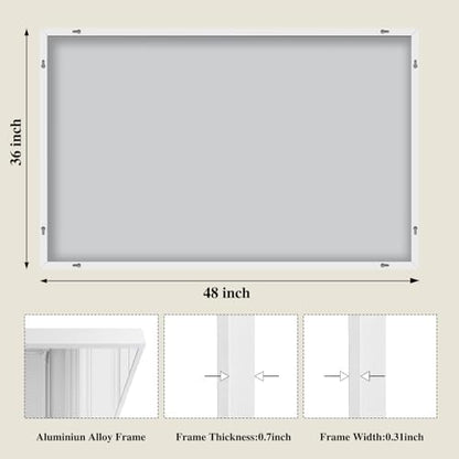 Koonmi White Rectangle Wall Mirror, 36x48 Inch Bathroom Mirror, Aluminum Frame Vanity Mirror for Entryway, Living Room, Bedroom Bathroom, Hangs Horizontally or Vertically