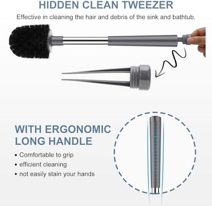 SetSail Toilet Brush and Holder 2 Pack, Self Closing Lid Toilet Bowl Brushes Holder and Extra Long Handle Ventilated Toilet Brush Set for Bathroom Cleaning, Nylon Bristles, Grey