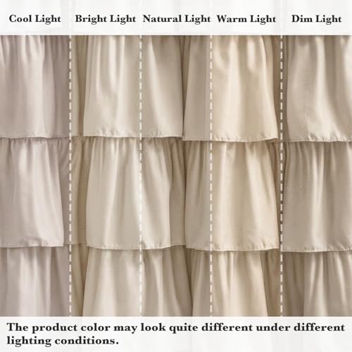 Seasonwood Small Beige Ruffle Shower Curtain Natural Farmhouse, 36"x72"