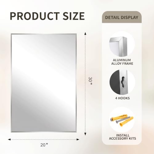 FICTOR Bathroom Vanity Mirror for Over Sink, 20" x 30", Silver
