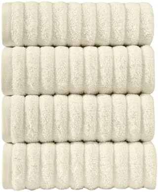 Elegant Comfort Luxury 100% Turkish Cotton Corduroy Ribbed 4 Pack Hand Towel Set 16 x 28 Inch - Absorbent, Super Soft, Quick Dry, Premium Towels for Bathroom, Gym, Spa and Hotel Use, Ivory