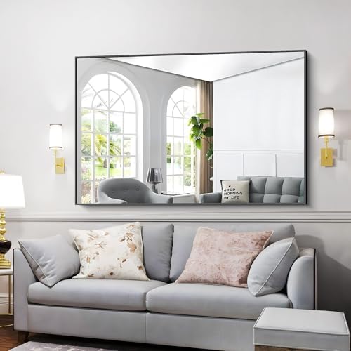 DESBING Black Bathroom Mirror for Wall, 60x36 Inch Rectangle Mirrors with Metal Frame, Modern Vanity Wall Mirror Decor for Entryway Hangs, Bathroom Living Room Horizontal or Vertical