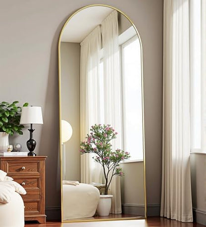 Dewfig Arched Full Length Mirror, 58"X18" Large Full Body Mirror, Gold