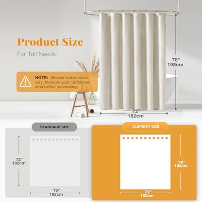BTTN Linen Textured Waterproof Fabric Shower Curtain, 72x78, Light Cream