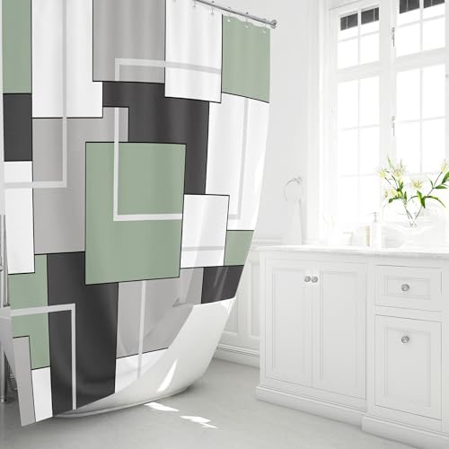 BTTN 72 x 84 Tall Geometric Waterproof Fabric Shower Curtain, Sage Green