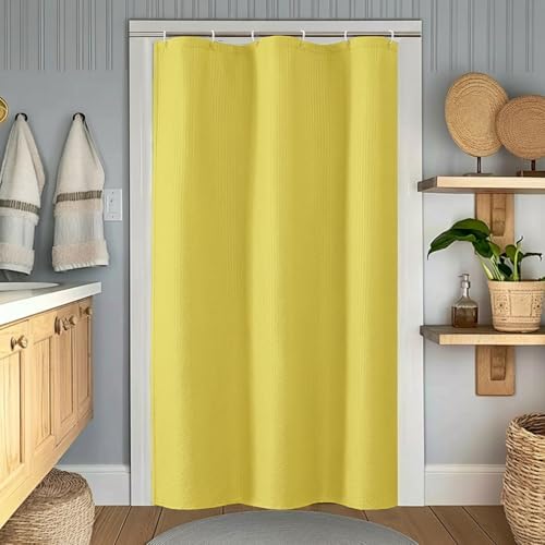 OWENIE Lemon Stall Shower Curtain for Bathroom, 3D Embossed Textured Fabric Small Shower Curtain for Narrow Stall Size, Machine Washable Water Resistance, Hotel Style, 36" W x 72" L, Lemon