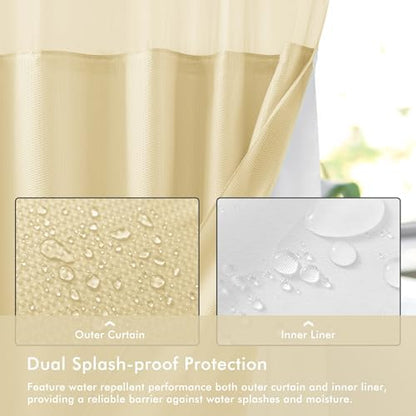 Mrs Awesome No Hook Shower Curtain with Snap-in Fabric Liner 71x74, Beige
