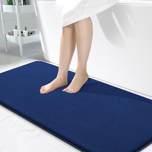 OLANLY Memory Foam Bathroom Runner Rug 47x24, Absorbent Long Bath Mat, Navy
