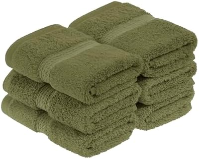 Superior Egyptian Cotton Plush Absorbent, Face Towel Set of 6, Forest Green