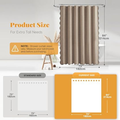 BTTN Boho Scalloped Linen Textured Cloth Shower Curtain, 72x84, Tan/Taupe