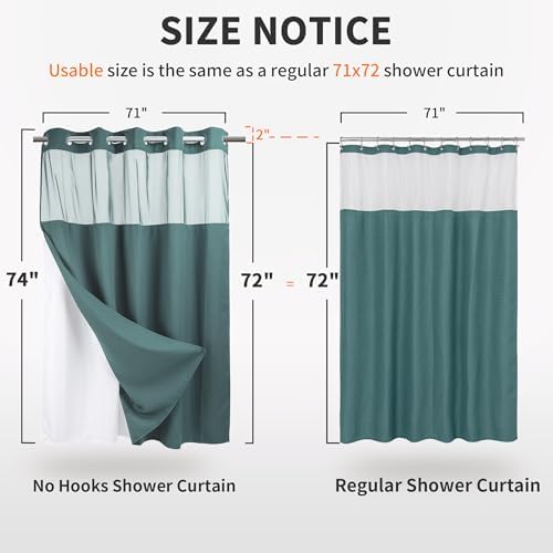 River Dream Heavyweight Waffle No Hook Shower Curtain with Liner,Teal,71x74