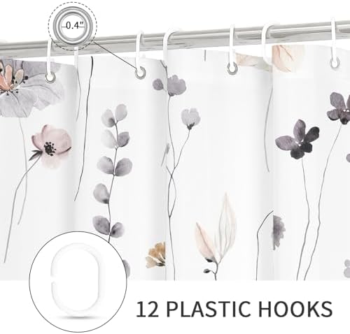 Gibelle Charcoal Grey Watercolor Floral Fabric Shower Curtain, 72x72
