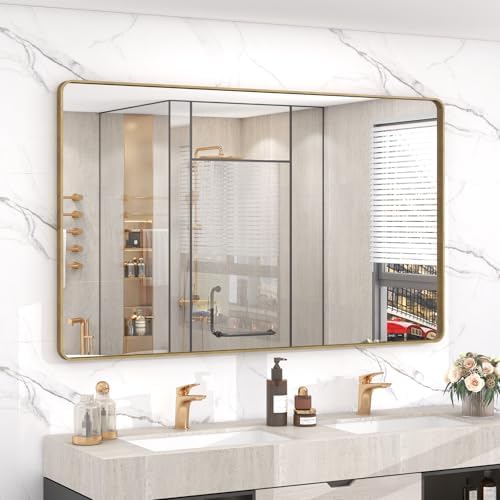 48x30 Inch Gold Bathroom Mirror for Wall