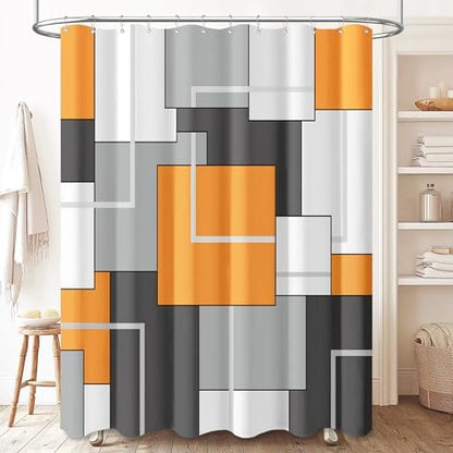 BTTN Orange Modern Geometric Waterproof Fabric Shower Curtain Set, 72 x 72