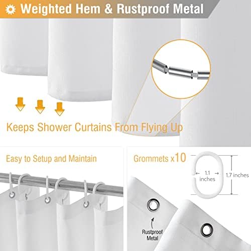 BTTN 60x72 Linen Textured Waterproof Thick Fabric Shower Curtain Set, White