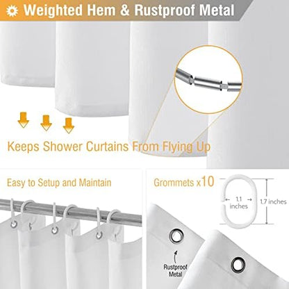 BTTN 60x72 Linen Textured Waterproof Thick Fabric Shower Curtain Set, White