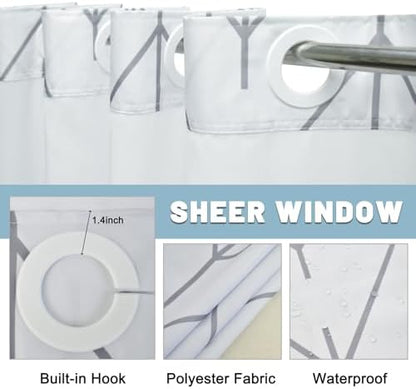LXBNI Herringbone No Hook Shower Curtain with Liner, Grey White 71 x 74