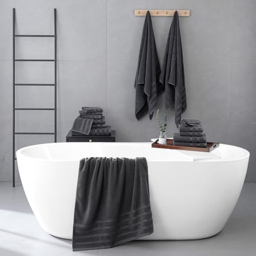 16-Piece Bath Towels Set, 100% Cotton Thick Soft Highly Absorbent Durable, Quick Dry, Bathroom Towels Set (4 Bath Towels, 4 Hand Towels, 8 Washcloths) - Perfect for Daily Use