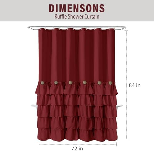 Seasonwood Burgundy Shower Curtain with Nature Buttons Extra Long Shower Curtain Ruffle Shower Curtains Farmhouse Shower Curtains for Bathroom 72" W x 84" L,Burgundy/Red