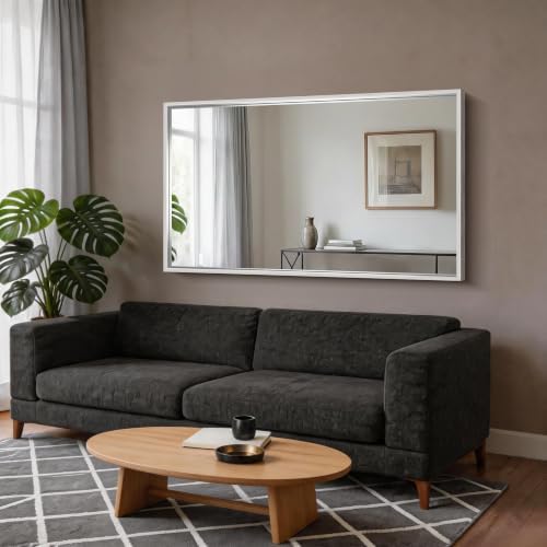 CIRCUMI 60"x36" Brushed Silver Bathroom Mirror, Double Sink Vanity Mirror