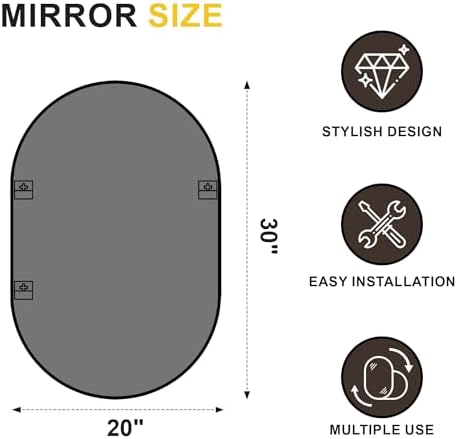 Black Oval Bathroom Mirror for Wall, 24"x36" Bathroom Vanity Mirror