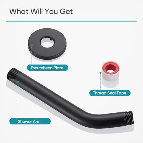 Cobbe Shower Arm with Flange and Teflon Tape, 10-Inches Wall Mounted Shower Pipe Arm Extension for Fixed Shower Head, Matte Black