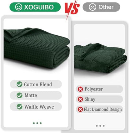 Waffle Weave Shower Curtain Heavyweight Cotton Fabric Dark Green 72Wx75L