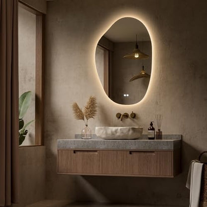 Keonjinn 24 x 36 Inch Irregular Bathroom Mirror with Lights, Tempered Glass