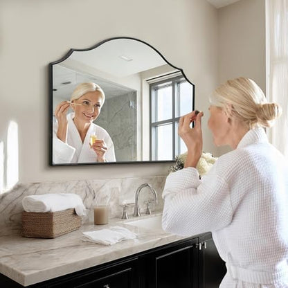Besdomus Black Scalloped Dresser Mirror: 35"x26" Wooden Bathroom Mirror