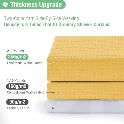 Dynamene Extra Long Waffle Shower Curtain 256 GSM Fabric 72"x84" Gold