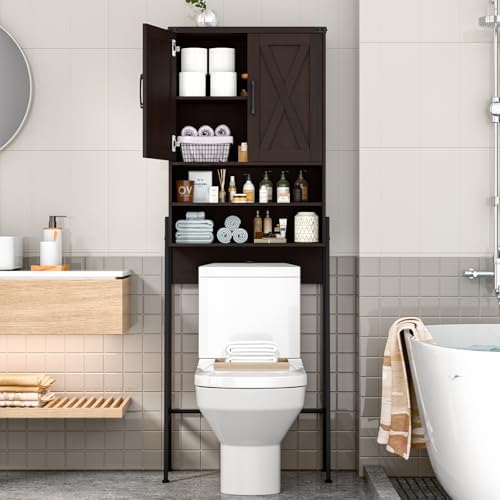 Vabches Metal Frame Over The Toilet Storage Cabinet, Espresso