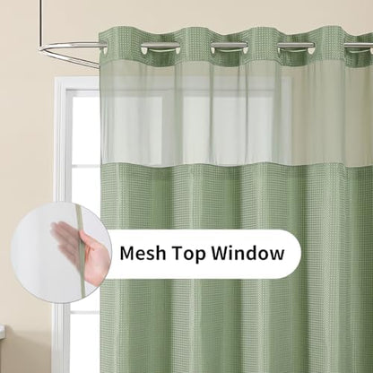Colorful Star Sage Green No Hook Waffle Shower Curtain Set, 72 x 81 Inch