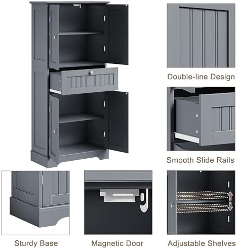 ChooChoo 51" H Bathroom Floor Cabinet with Drawer and Adjustable Shelves