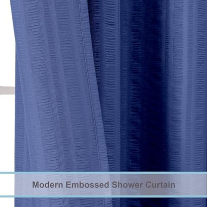Aiyufeng Extra Long Royal Blue Shower Curtain 96 Inch Long, Embossed Texture Fabric Bathroom Shower Curtain, Large Hotel Bath Curtain with 12 Holes, 72x96, Blue