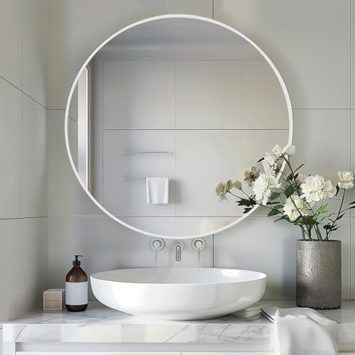 Sunniry Large Round Mirror,Circle Mirror 30 inch, Matte White Metal Frame