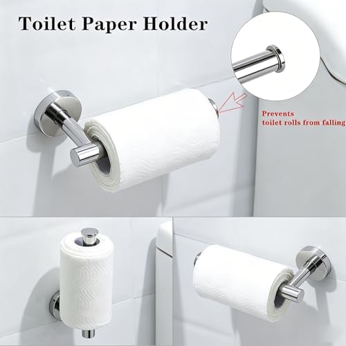 4-Piece Polished Chrome Bathroom Hardware Set - Toilet Paper Holder and Hand Towel Holder, Towel Ring Wall Mounted, Stainless Steel Accessories Set - Silver
