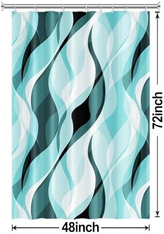 Teal Striped Stall Shower Curtain with Hooks, 48x72 Inch