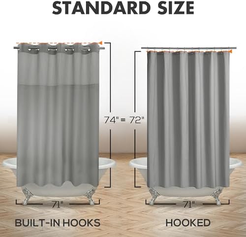 River Dream No Hook Shower Curtain with Snap-in Liner Set, Dark Gray, 71x74