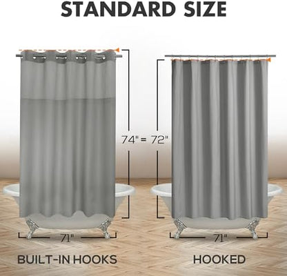 River Dream No Hook Shower Curtain with Snap-in Liner Set, Dark Gray, 71x74