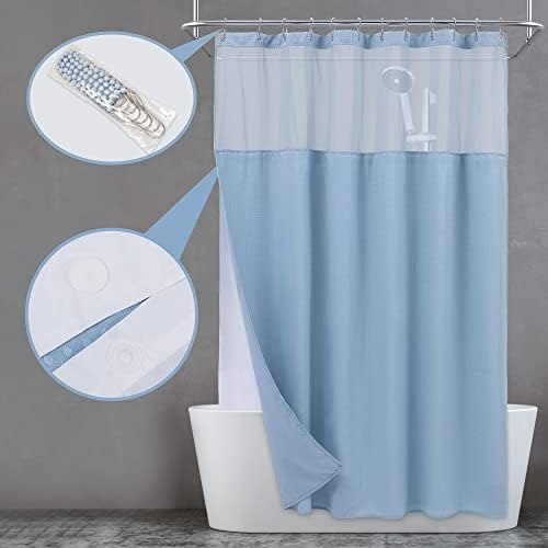 N&Y HOME Waffle Weave Shower Curtain with Snap-in Liner Set Blue, 71x72