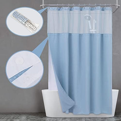 N&Y HOME Waffle Weave Shower Curtain with Snap-in Liner Set Blue, 71x72