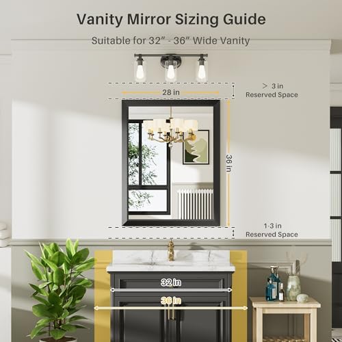 Briivue Black Metal Framed Bathroom Wall Mirror, 28x36 Inch