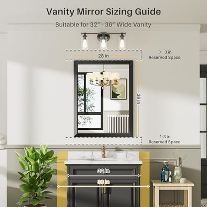 Briivue Black Metal Framed Bathroom Wall Mirror, 28x36 Inch